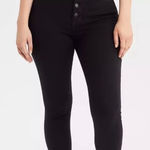 American Eagle Curvy hi-rise Jeggings crop black‎ button fly distressed size 0 Photo 0