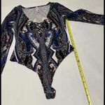 Free People  Pick A Place Bodysuit Long Sleeve Sz XS Midnight Combo Blue Pattern Photo 3