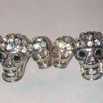 Silver Tone CZ Rhinestones Skull Boho Biker Pierced Earrings Photo 1