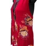 Free People  Lovely Day Red Floral Print Dress Tunic V-Neck Tassels Women’s S Photo 6