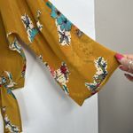 Tolani  XS Silk Blouse Top Yellow Floral Side Tie 3/4 Flare Sleeve Oversized Boxy Photo 2