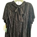 CeCe Black Sequin Cocktail Shift Dress Satin Tie Neck Short Sleeve NEW Size 3X Photo 10