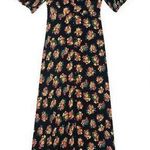 RIXO • Staci Dress maxi rayon dark floral tie waist puff sleeve button front Blue Size 8 Photo 0