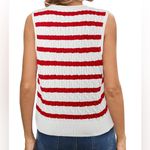 Wiholl cable knit sleeveless sweater. Pink on ivory stripes. Size Small Photo 4