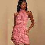 Lulus NEW Chic Demeanor Rusty Rose Floral Jacquard Halter Mini Dress Size L Photo 9