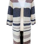 Chico's Chico’s Metallic Long Open Cardigan Duster Striped Black Copper Tan 0 Small Photo 0