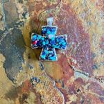 Multi Turquoise Stone Cross Pendant Blue Photo 2
