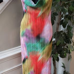 Pretty Little Thing  US 12 Multicolor Pleated Cowl Neck Maxi Dress Spaghetti Strap Photo 0