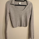 Abound  Gray Ribbed V-Neck Sweater Top Photo 0
