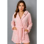Juicy Couture  Plush Pink Hooded Bathrobe Robe L Belted Cozy Soft NWT Photo 1