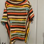 Multicolor Striped Poncho Style Tee Sweater Boho Indie Cowl Neck Cozy Wool Fall Orange Size XL Photo 1