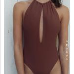 ZARA  halter swimsuit in brown NEW Photo 1