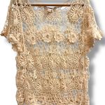 Forever 21 Open Knit Crochet Floral Doilies Short Sleeve Boho Shirt  Hippie L Photo 1