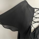 Torrid  Dress Midi Flutter Sleeves Lace Up Back Round Neck Chiffon Lined Black Photo 5