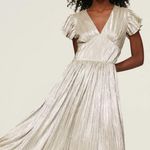 Shoshanna  Hera Plisse Metallic Pleated Short Sleeve V-Neck Maxi Dress Size 6 Photo 4