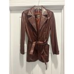 Etienne Aigner Vintage Women Size 6 Dark Red Leather Belted Jacket Trench Coat Photo 1