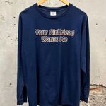 Vintage Y2K Delta Your Girlfriend Wants Me Long Sleeve Comedy Graphic Tee Large Blue Photo 0