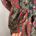 Vintage Dress 80s Pencil Petal Hip Skirt Layer Striped Floral Women Retro Black Red Photo 9