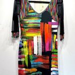 Olivier Philips Bright Colorful Paint Strokes Dress 3/4 Mesh Sleeves Art to Wear Size M Photo 0
