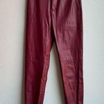 ZARA Faux Leather High Waisted Zipper Slit Bottom Red Pull On Pants Size XS Photo 0