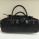 Studio LX Fringe Birkin Snake Black Leather Textured Satchel Handbag Photo 4
