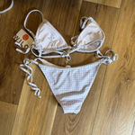 Wilo the Label Blue Gingham Bikini Set size medium M string tie adjustable nwt Photo 5