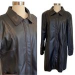 Kenzie Faux Leather Trench Coat Black Brown Stitching Y2K Zara Style Long Jacket Size L Photo 1