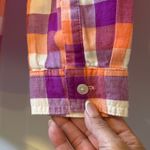 Old Navy Plaid Button Up Shirt Womens Medium Orange Purple White Long Sleeve # Photo 3