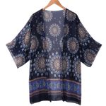 Boutique NEW Blue Medallion Sheer Kimono Coverup Beach Swim Photo 3