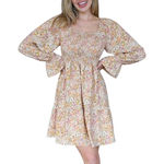 Simply Southern NWT  Tan Fields Floral Long Sleeve Babydoll Dress (L) Photo 0