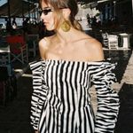 Anna October Off the Shoulder Stripe Dress Black White Midi Ruffle Sleeves Size undefined Photo 15