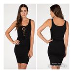 Donna Mizani  Black Lace Up Dress Mini M LBD Tie Front Grommet 90s Photo 2