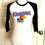 Campus Heritage| KU Jayhawks white with black sleeve baseball tee Photo 0