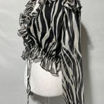 Area Stars New Zebra Print Ruffle Long Sleeve Crop Top Black Multi Size Medium Photo 6