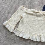 American Eagle  Yellow Ruffled Smocked Crop Top Off Shoulder Blouse Frilled NWT Photo 1