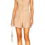 sabina musayev admon high rise pleated trouser shorts in mocha tan brown Photo 2