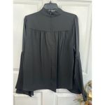 T Tahari Blouse Womens Size S Black Mock Neck Keyhole Large Bell Sleeve Chic Photo 1