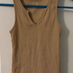 One Step Up  Tan Ribbed V-Neck Tank Top, Sz S Photo 0