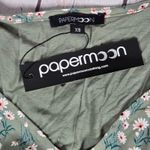 PaperMoon  Short Sleeve Button Back Blouse Women's XS Sage Green Floral Daisy NWT Photo 2