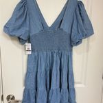 Jessica Simpson NWT  Boho Chambray Puff Sleeve Dress. Prairie Style Ruffle - SM Photo 5