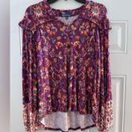 Democracy Blouson Sleeve Ruffle Shoulder VNeck Print Knit Top Size Medium Bold Photo 7