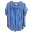 Blu Pepper Perch By Woven Light Blue Top Size 1X Rolled Cuff Sleeves Photo 1