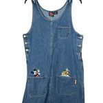 Disney Mickey Unlimited Denim Bib Overalls Dress Large Mickey Mouse Pluto #EF6-1 Photo 7