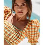 New Montce Marcela Bikini Top Neon Plaid Small Orange Photo 0