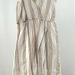 Moon River  Cotton Stripe‎ Faux Wrap Dress in Tan White Size Large Photo 0