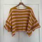 By Together  Boxy Cropped Oversized Striped Ribbed Short Sleeve Sweater Size S/M Photo 3