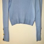Love Always Blue Long Sleeve Puff Shoulder Ribbed Knit V Neck Pullover Sweater Photo 2