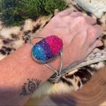 Handmade Titanium Druzy Gemstone Sterling Silver Cuff Boho Bracelet Photo 6