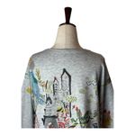 Inoah Shirt Women Medium Gray Artsy Paris Long Sleeve Asymmetric Hem Top Boho Photo 3