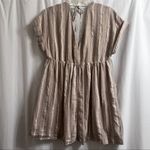 Urban Outfitters  Serendipity Neutral Linen V-Neck Babydoll‎ Dress Size Medium Photo 11